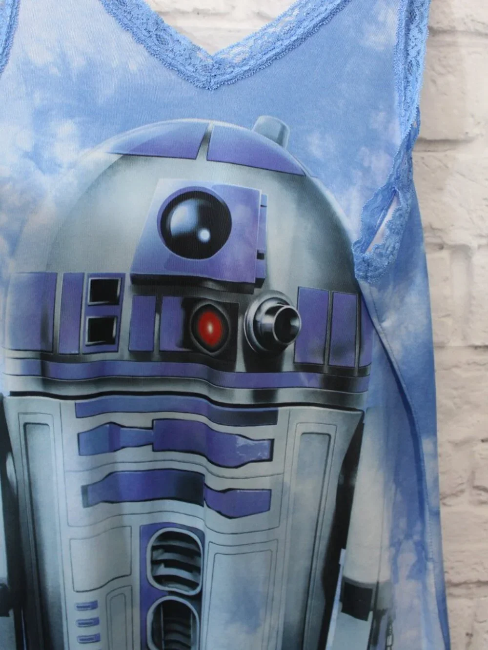 Star Wars R2D2 Nightgown V Neck Sleeveless Blue Tie Dye Lace Trim Extra Large